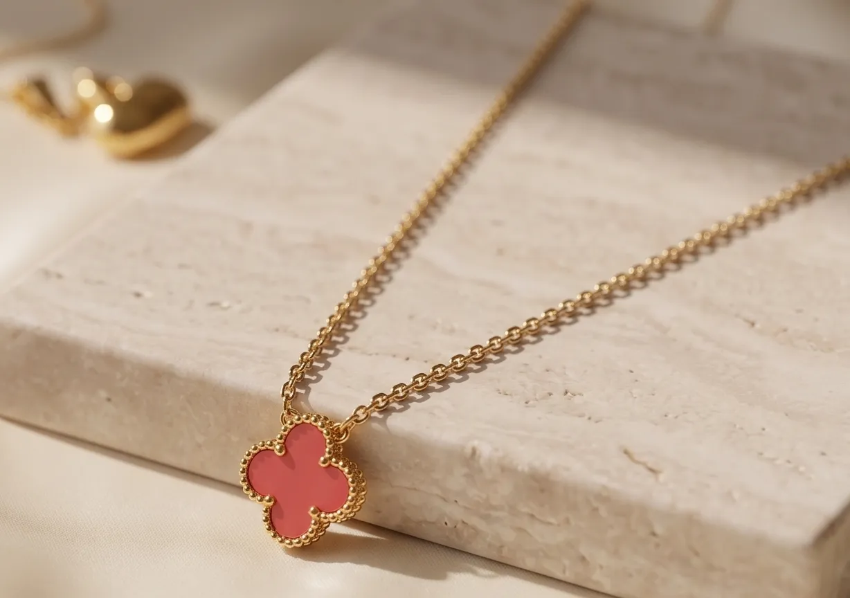 4-Clover Pink Inlay Pendant Chain